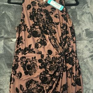 Nine Britton Black Floral on Brown Midi Dress